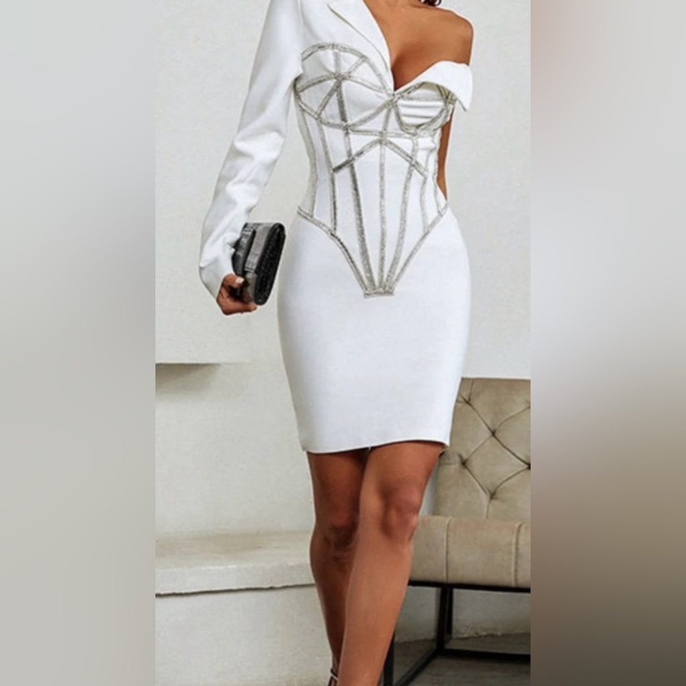 Private label Elegant White one Shoulder bandage Dress size L